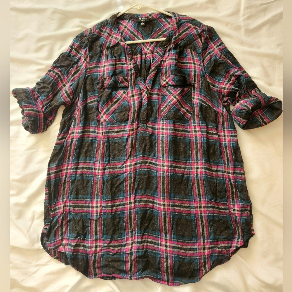 Torrid Harper Softest Flannel Pullover 3/4 Sleeve Tunic Blouse